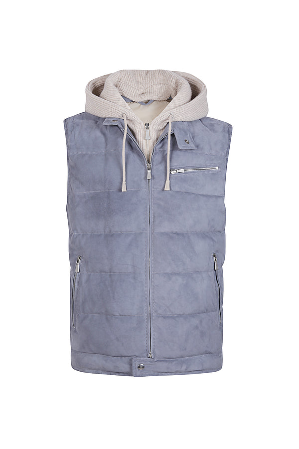 BIMATERIAL SUEDE AND CASHMERE WOOL VEST