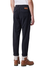 Stretch cotton trousers and leather