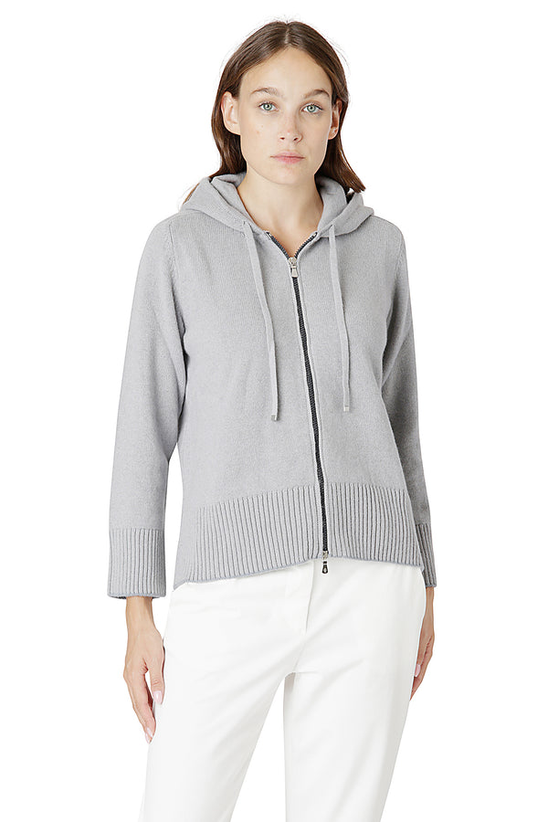 MAGLIA CON CAPPUCCIO CASHMERE CON TIPPING