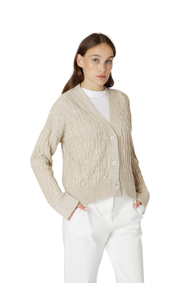 CARDIGAN COTONE LINO POLIESTERE METALLIZZATO